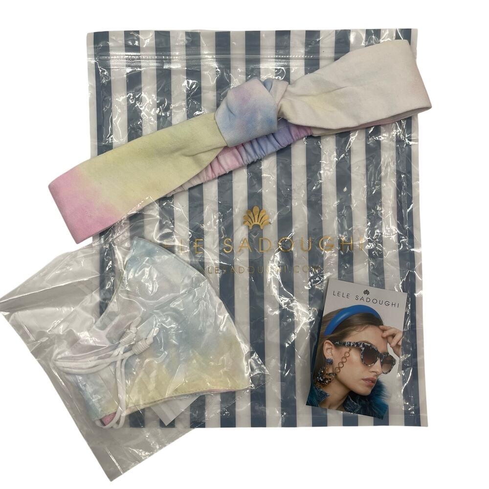 LELE SADOUGHI Headband and Face Mask Set Ombre Watercolor NWT Designer Luxury